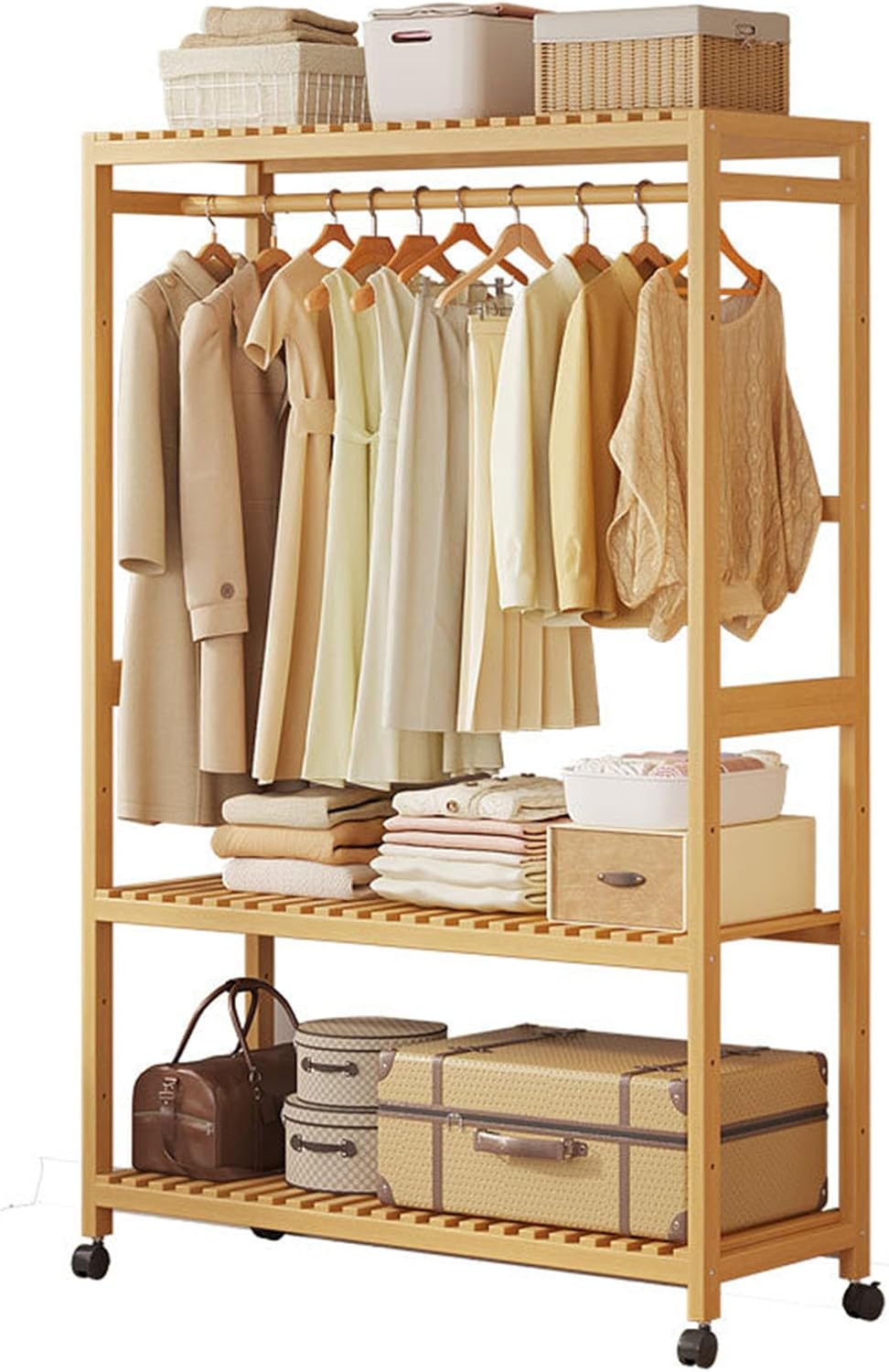 Clothing Rack, coat rack with Wheels Rolling Clothes Rack with Storage Coat Rack Stand Modern Garment Rack for Bedroom Boutiques Heavy Duty Coat Hanger Rack, Glod