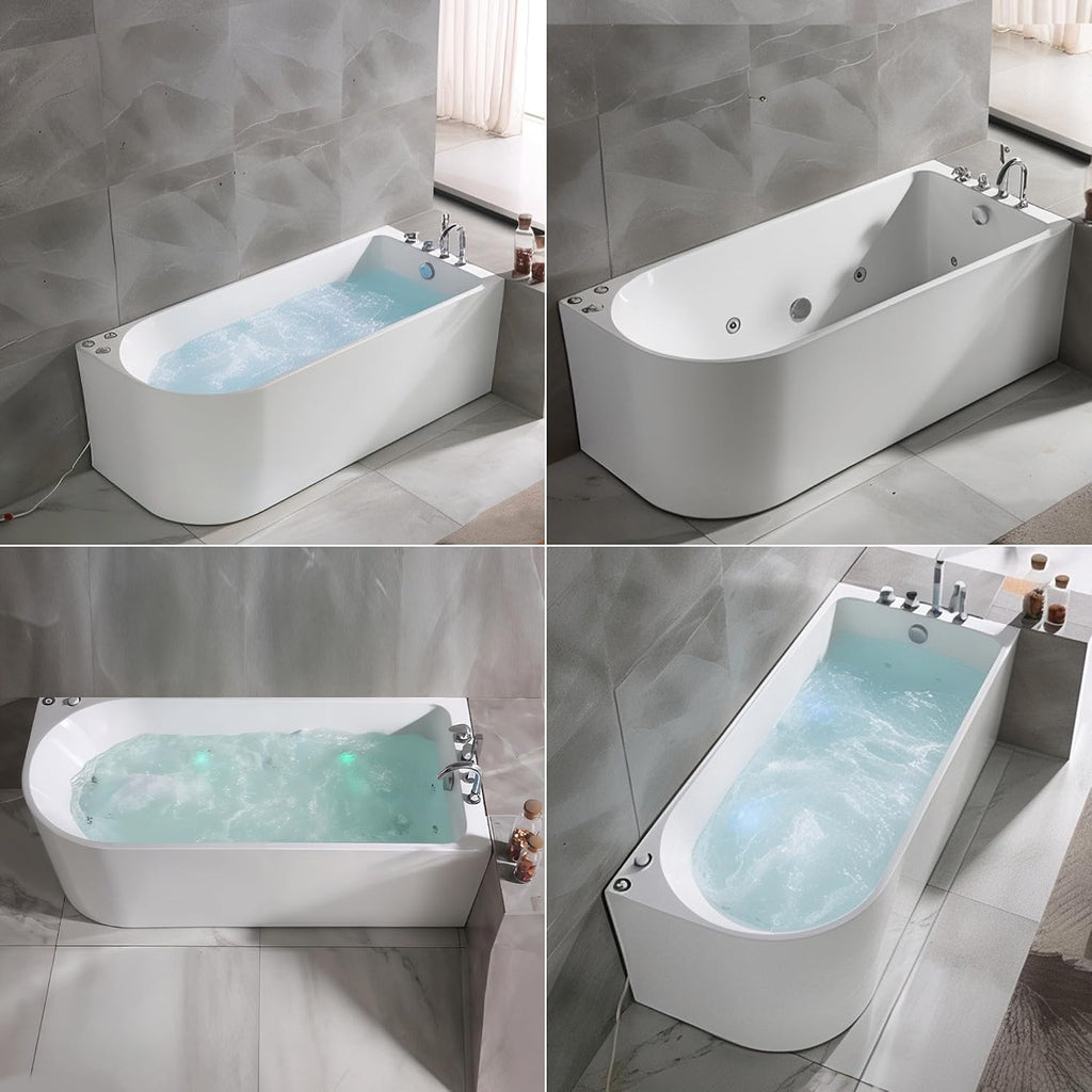 67 Freestanding Whirlpool Soaking Bathtub, Hydro Massage Tub with Bath Spa Jets, cPUC Certified Acrylic Stand Alone Tub, Right Drain & Chromatherapy, Free Standing Soaker Bathtub