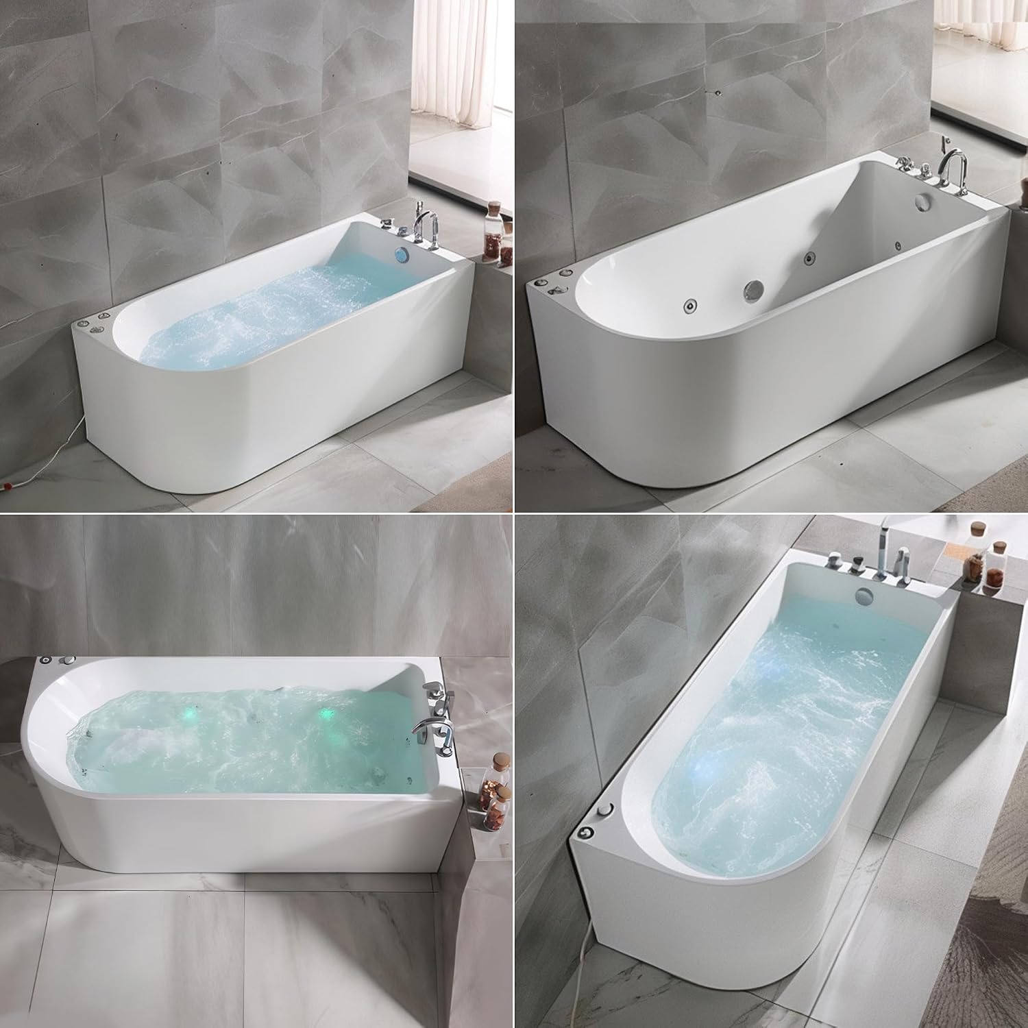 67 Freestanding Whirlpool Soaking Bathtub, Hydro Massage Tub with Bath Spa Jets, cPUC Certified Acrylic Stand Alone Tub, Right Drain & Chromatherapy, Free Standing Soaker Bathtub