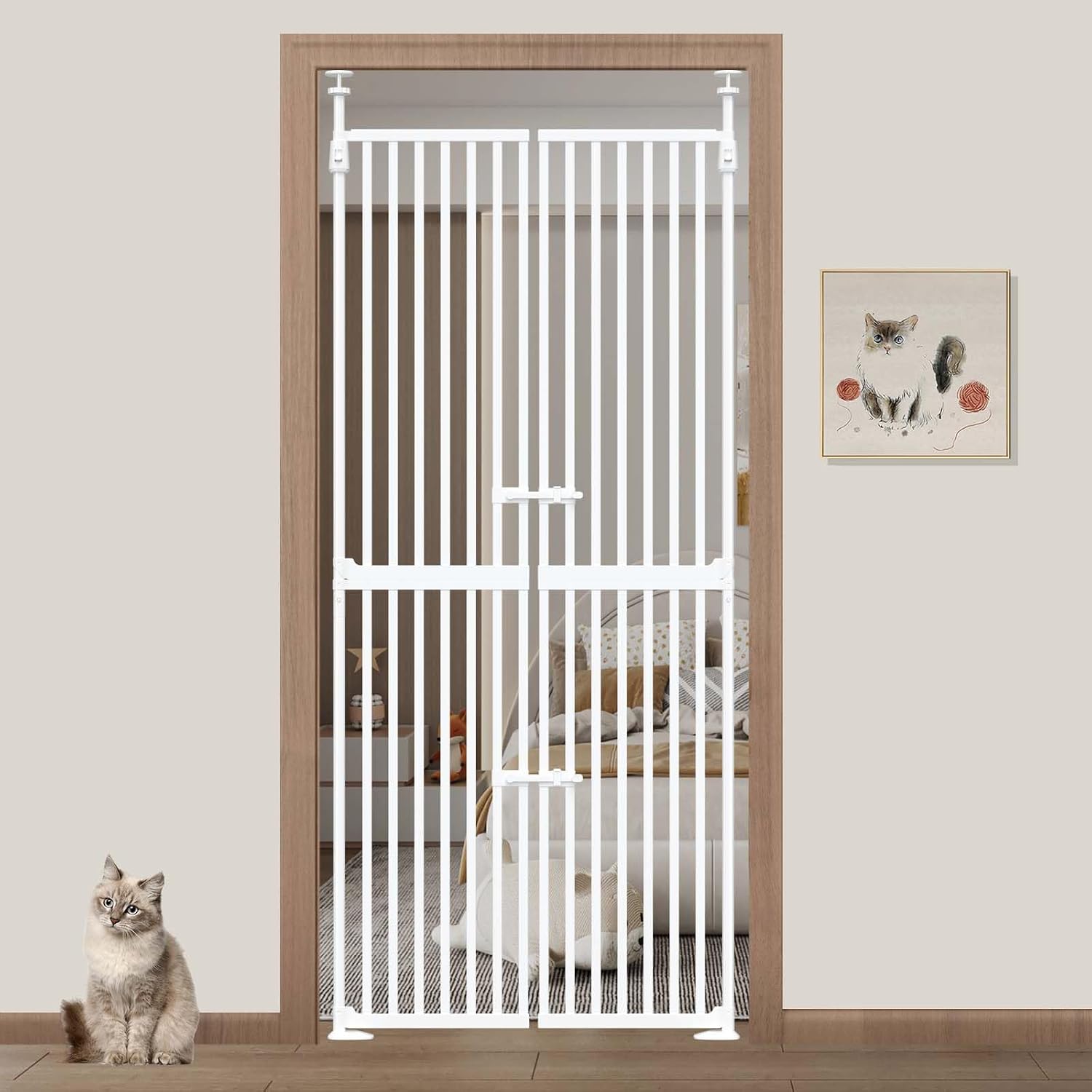 71' Extra Tall Cat Gate for Doorway,34'-37' Wide Pet Gate Pressure Mounted Walk Through Swing Auto Close Safety Dog Gates for Indoor, Stairs,Hallway
