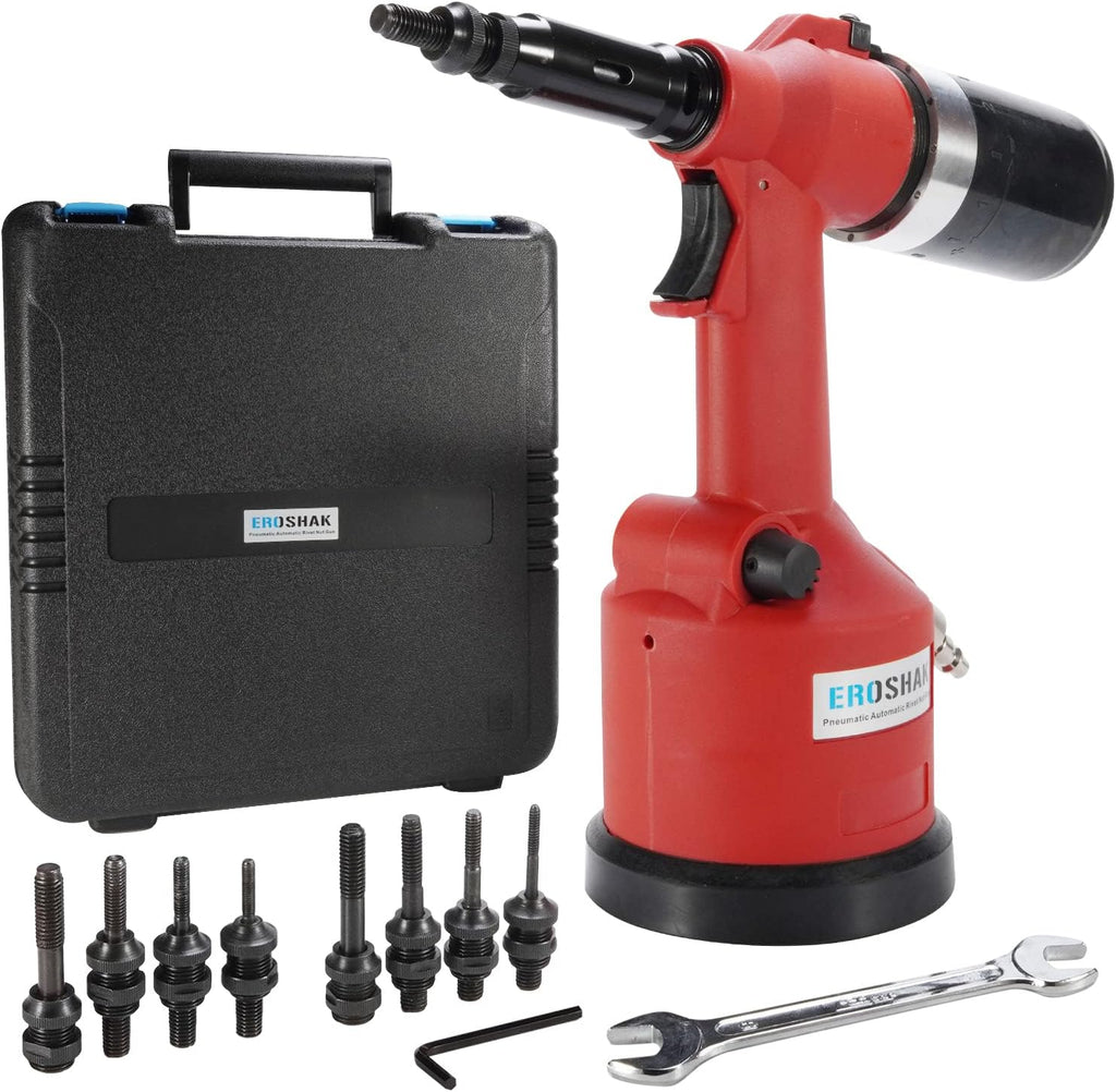 Industrial Hydraulic Pneumatic Riveter Automatic Air Rivet Nut Gun Tool Setting Kit Rivnut Riveting，with Metric & SAE Mandrels (8 Size)