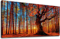 Forest Wall Art Sunset Canvas Pictures Red Leaf Trees Landscape Canvas Artwork Contemporary Nature Painting Print for Living Room Bedroom Home Office Wall Decor Framed Ready to Hang 29' x 58'
