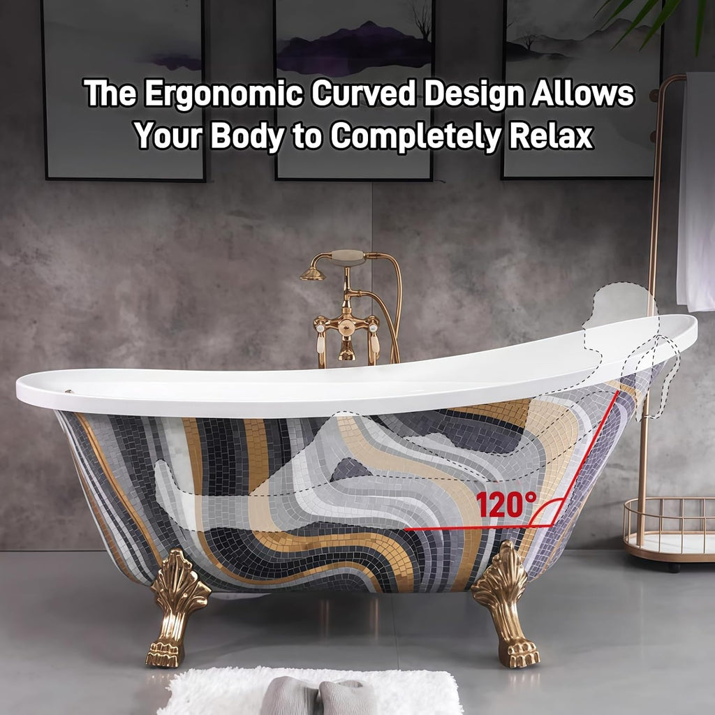 54' Edeyeu Freestanding Bathtub - Solid Surface Soaking Tub with Clawfoot Design, Luxury Free Standing Bathtub for Spa Bathroom, Extra Deep Soaker Tub, A