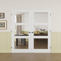 Prehung French Door 72' x 80' (2x36 in), 3-Lite Tempered Clear Glass Door Slabs with Jamb, Black Hinges, 4 Levers & Latch, Solid Core Interior Door, Pre-Finished & Paintable,Double Doors Interior
