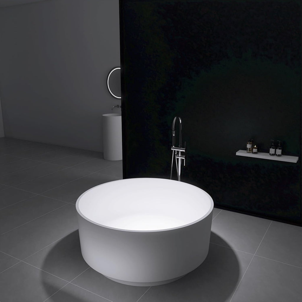 49' Freestanding Bathtub, Modern Soaking Stand Alone Tub Solid Surface Resin Stone Bathtub with Pop Up Drain and Overflow, Matte White 311MW1250