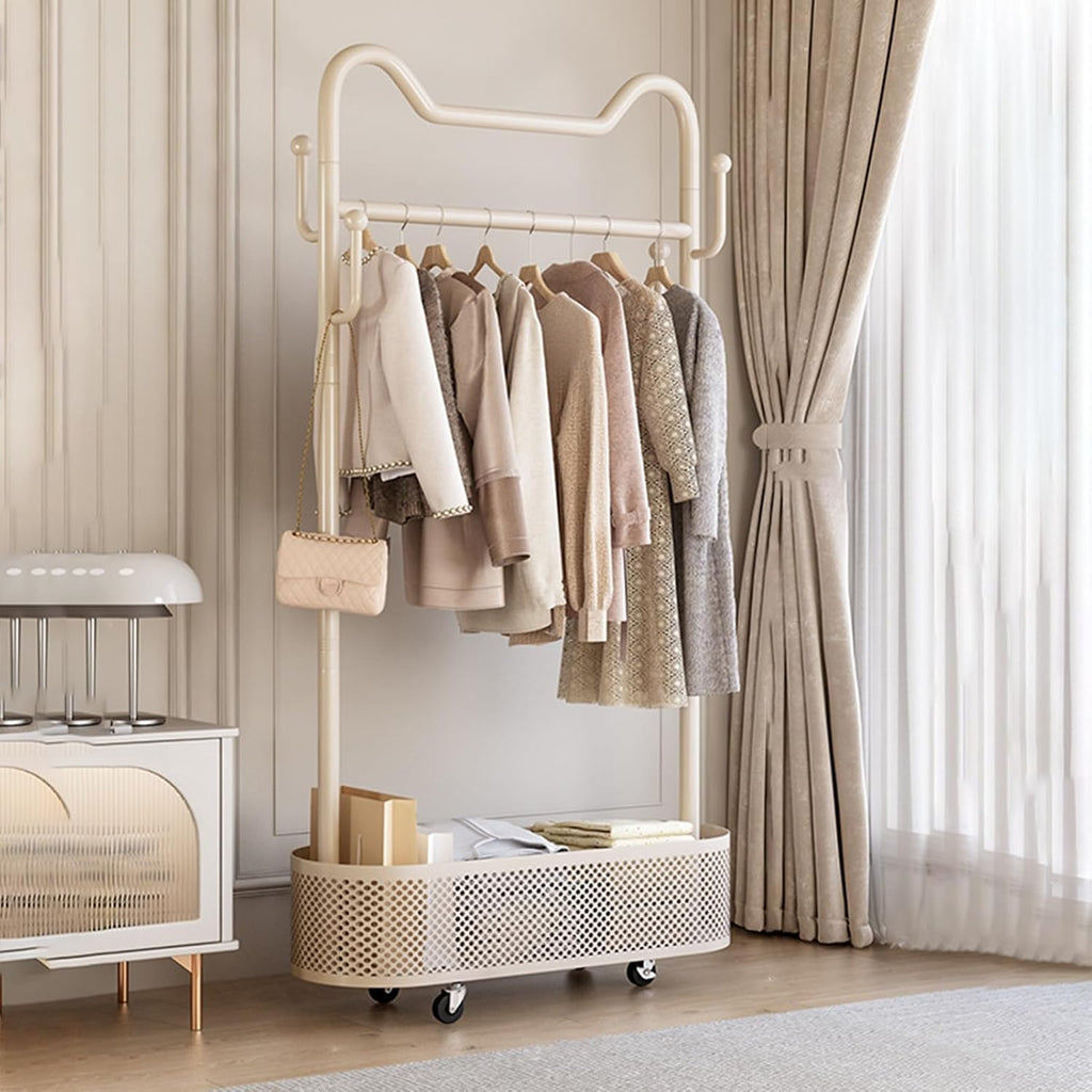 Modern Garment Rack, Clothes Rack, Clothing Rack, Rolling Garment Rack with Shelf, Portable Closet Wardrobe Rack, for Bedroom,Living Room,Clothing Store(White,60cm/23.6in)