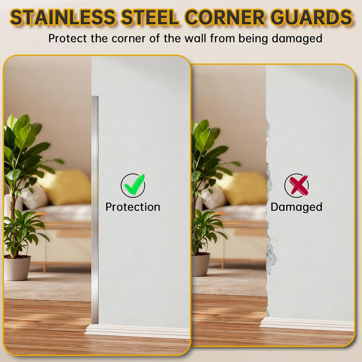 20 PCS Stainless Steel Wall Corner Guards (2 x 2 x 48 Inch),90° Angle Metal Edge Guard Corner Protectors are Designed for Wall Protection and Decoration