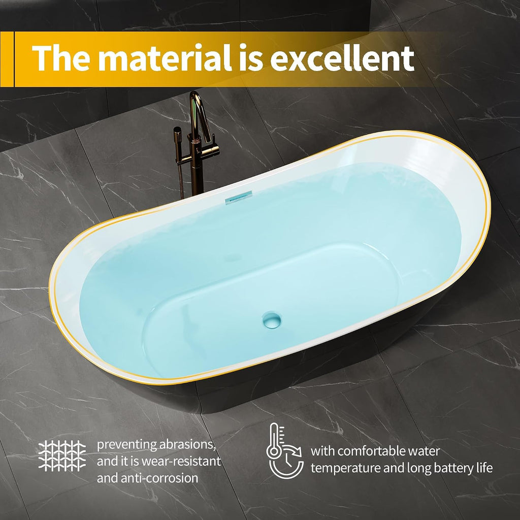 67 Inch Acrylic Freestanding Bathtub, Acrylic Soaking Bathtub with Matte Drain and Overflow, Modern Square Tub, cUPC Certified, Deep Ergonomic Design, Double-Walled Insulation, Easy Installation