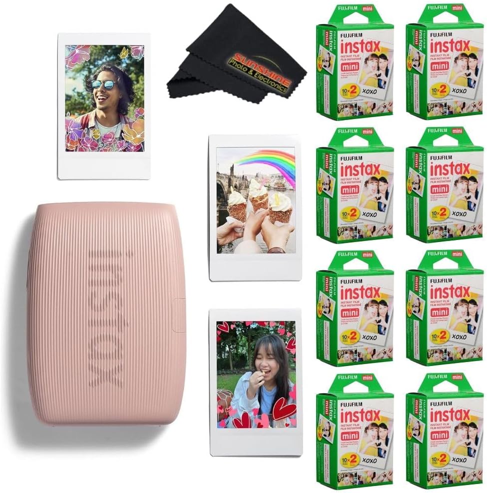Fujifilm INSTAX Mini Link 3 Smartphone Printer with INSTAX Mini Instant Film and Sunshine Microfiber Cleaning Cloth... (8 Twin Pack (160 Sheets), Rose Pink)