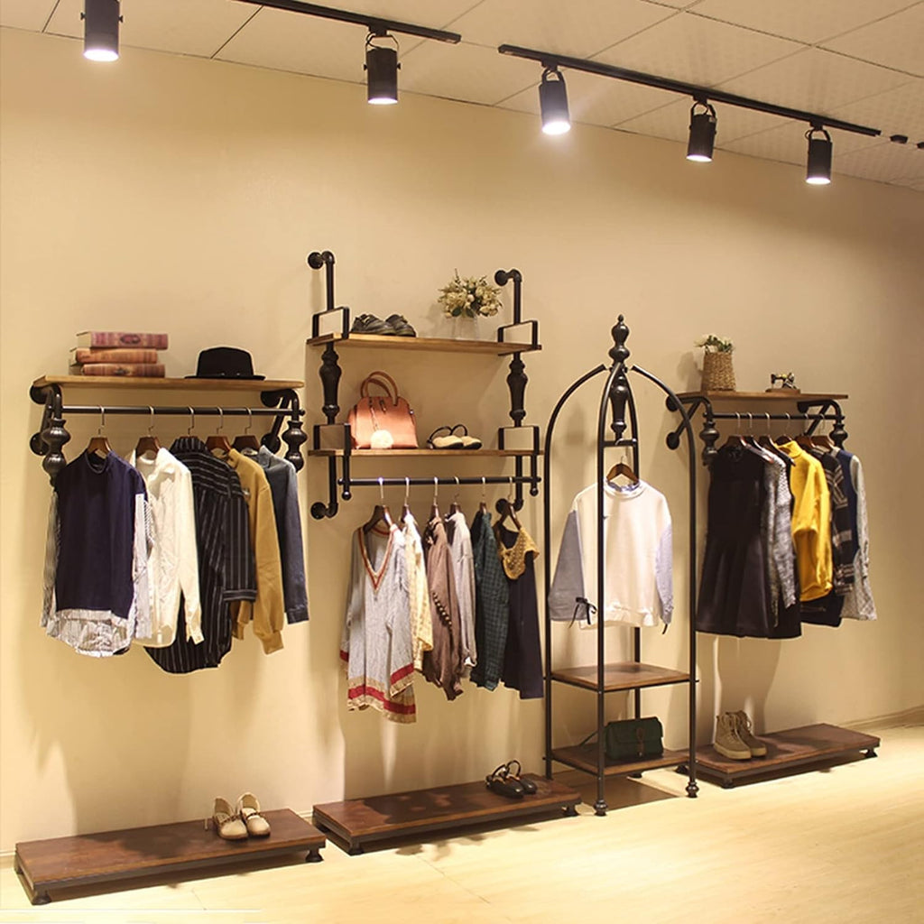 Wall Mounted Garment Rack,Floating Industrial Pipe Garment Rack,Clothes Hanger,Retail Display Garment Rack with Wooden Shelf,Sturdy Organizer,Sturdy Multifu(1-tier-100CM