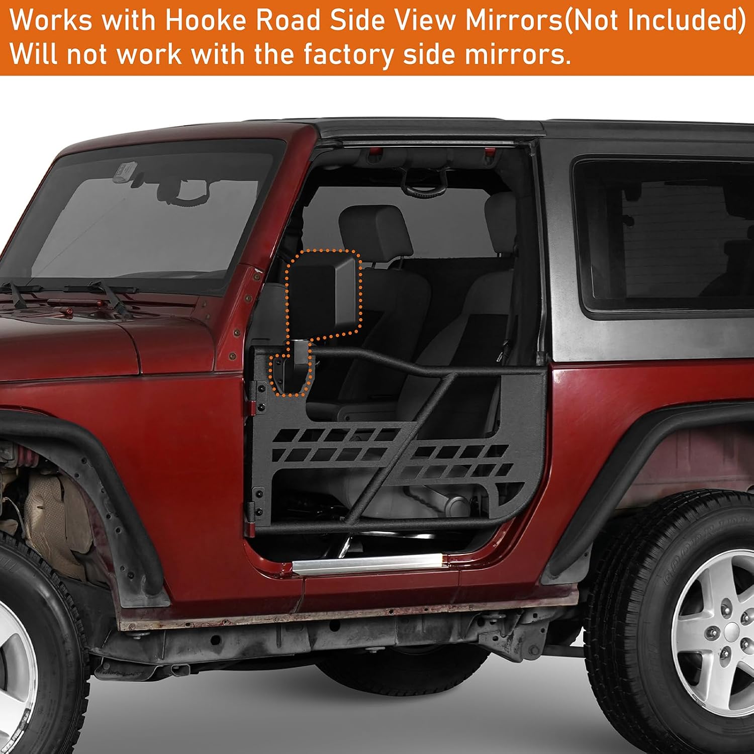 Hooke Road JK Tubular Half Doors for 2007-2018 Jeep Wrangler JK, Wrangler Offroad Trail Doors with OE-Style Latches, Open-Air Summer Driving (2-Door Only)