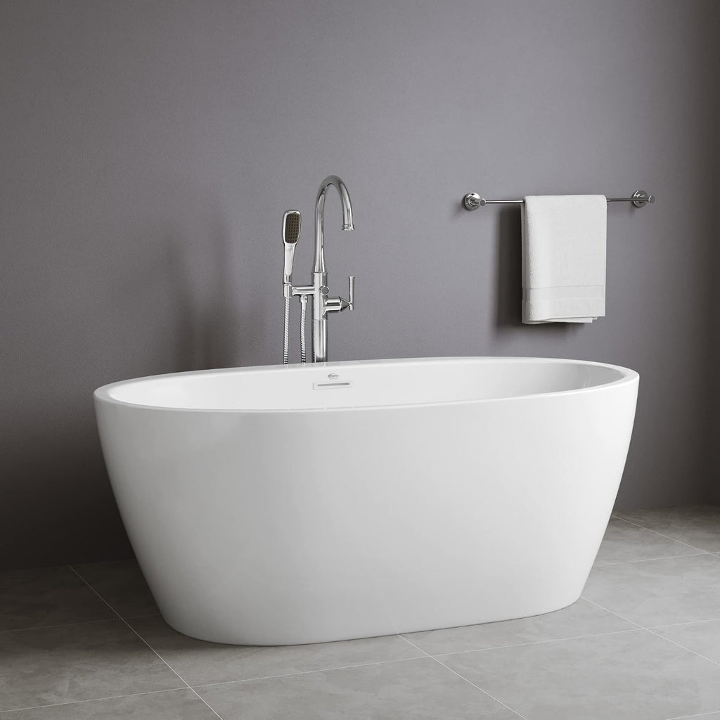 PROFLO PFFSO5931 Cornwall 59' Free Standing Acrylic Soaking Tub with Center Drain, Drain Assembly, and Overflow - White