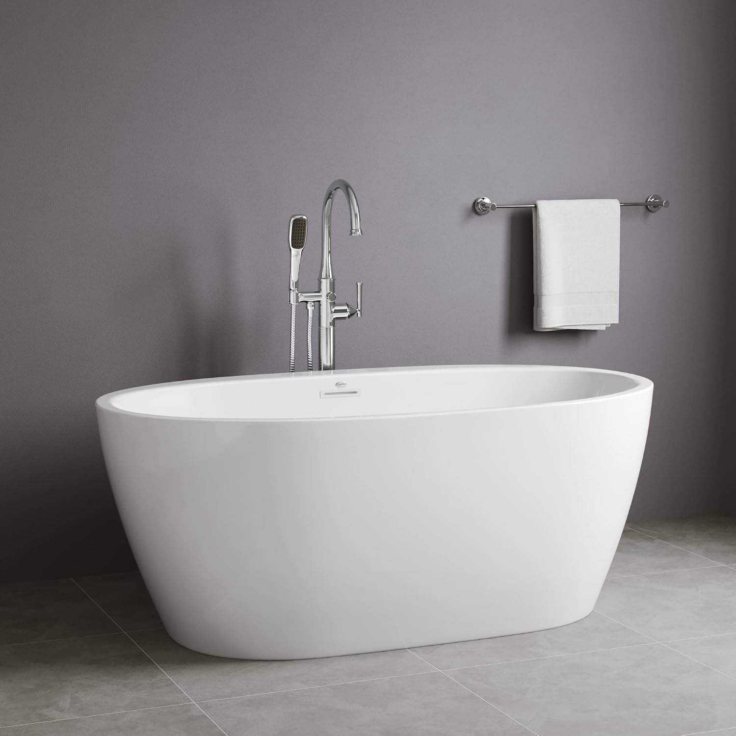 PROFLO PFFSO5931 Cornwall 59' Free Standing Acrylic Soaking Tub with Center Drain, Drain Assembly, and Overflow - White