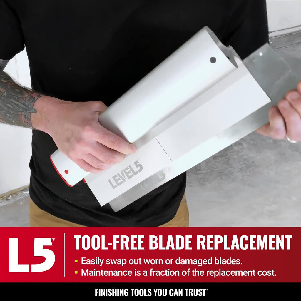 LEVEL5 Drywall Skimming Blade Set | 10, 24 & 32 Inch Skimming Blades, 37-63 Inch Extension Handle | Aluminum Body & Stainless Steel Blade | For Smoothing Walls and Ceilings | 5-441
