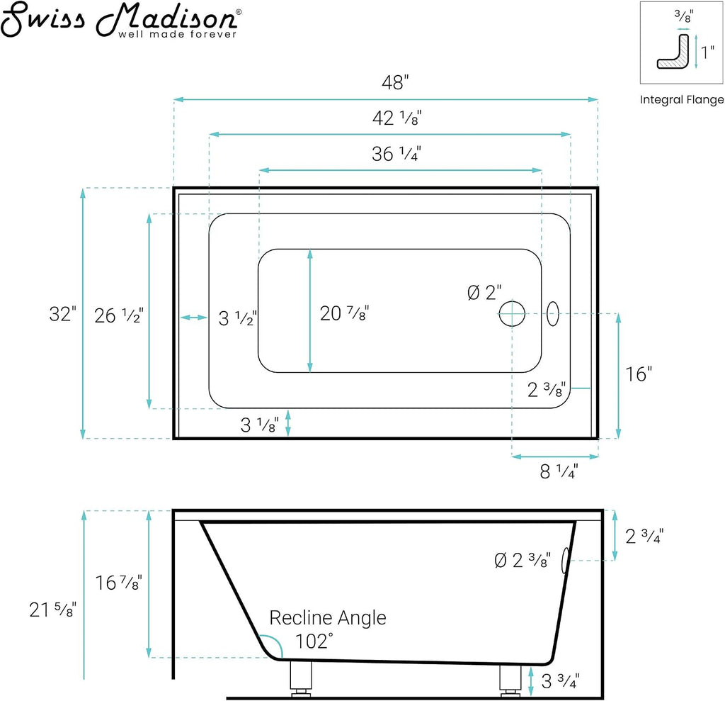 Lausanne 48' X 32' Right-Hand Drain Alcove Bathtub with Apron in Matte Black