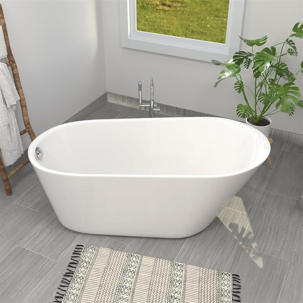 65' Acrylic Freestanding Bathtub, Single Slipper Free Standing Tub, Soaking Tub with Integrated Slotted Overflow, Toe-Tap Chrome Drain, cUPC Certified, Glossy White