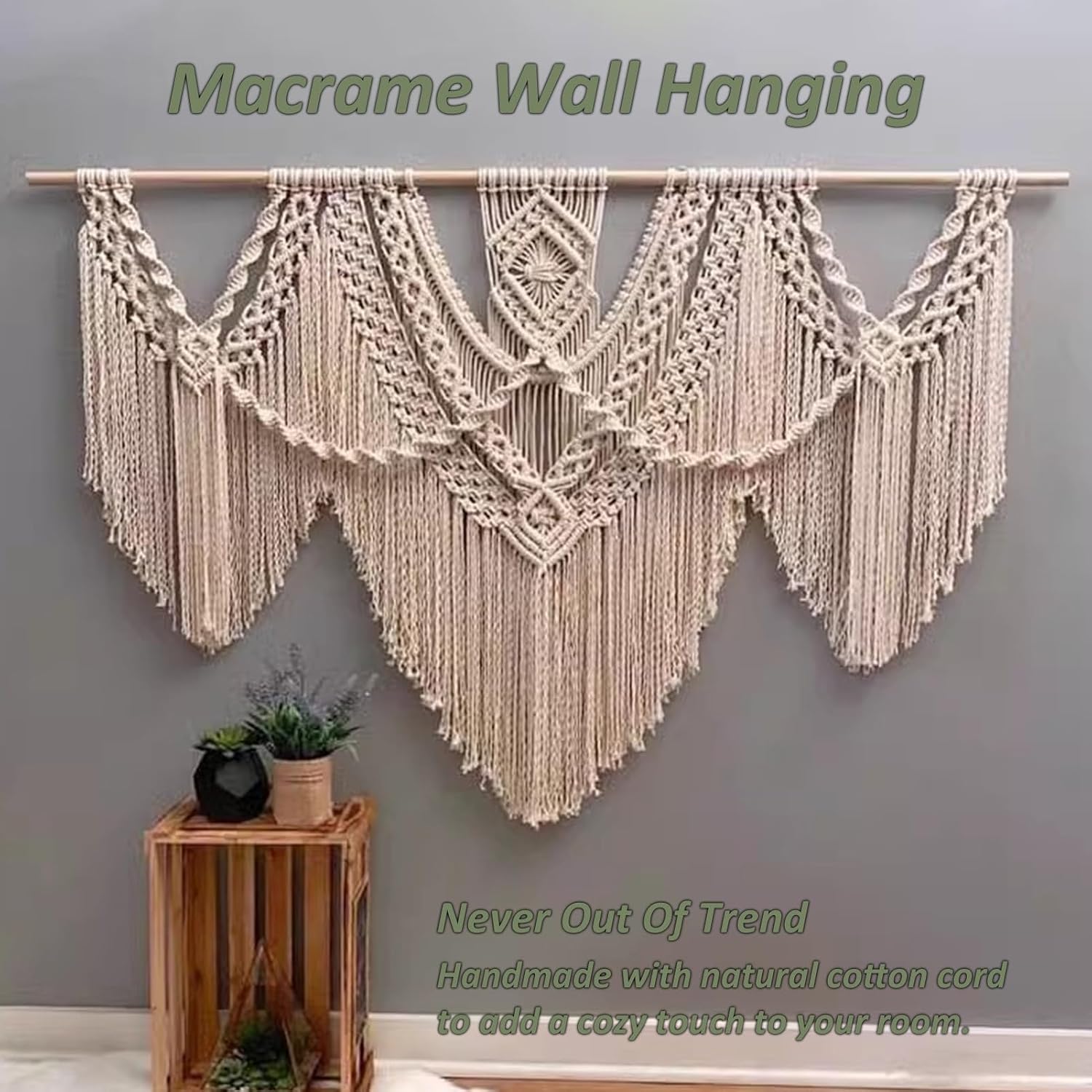 Macrame Wall Hanging Large Macrame Wall Hanging, Hand Woven Wall Tapestry Macrame Wall Decor, for Bedroom Living Room Office Studies(Off White,43.3inx39.37in)