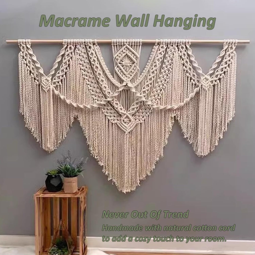 Macrame Wall Hanging Large Macrame Wall Hanging, Hand Woven Wall Tapestry Macrame Wall Decor, for Bedroom Living Room Office Studies(Off White,39.37inx37.4in)