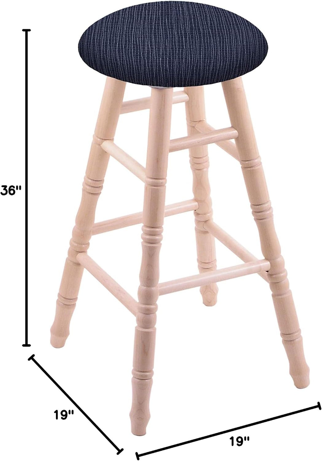 XL Maple Round Cushion 36' Swivel Extra Tall Bar Stool with Turned Legs, Natural Finish, and Graph Anchor Seat