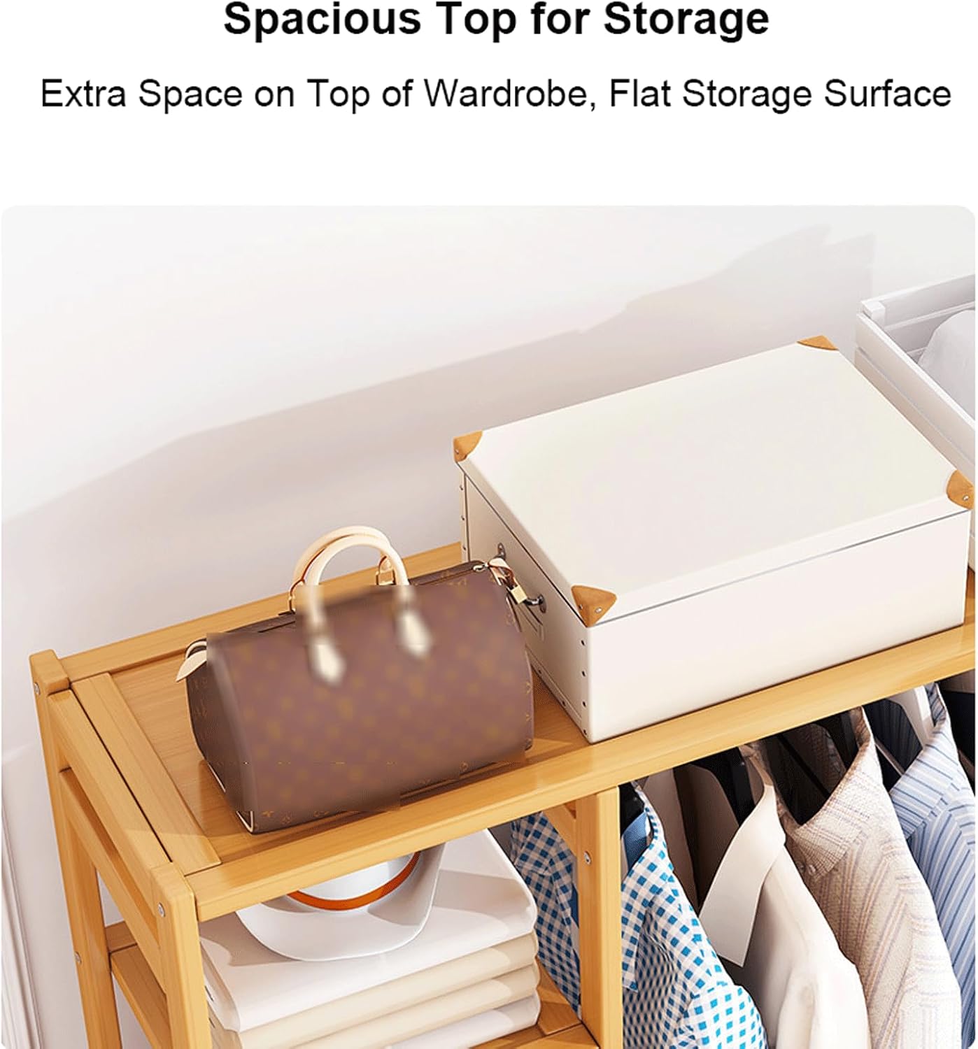 Bamboo Clothes Rack w/2 Storage Drawers Multifunctional Heavy Duty Clothing Rack Portable Garment Rack Organizer for Hanging Pants Jackets