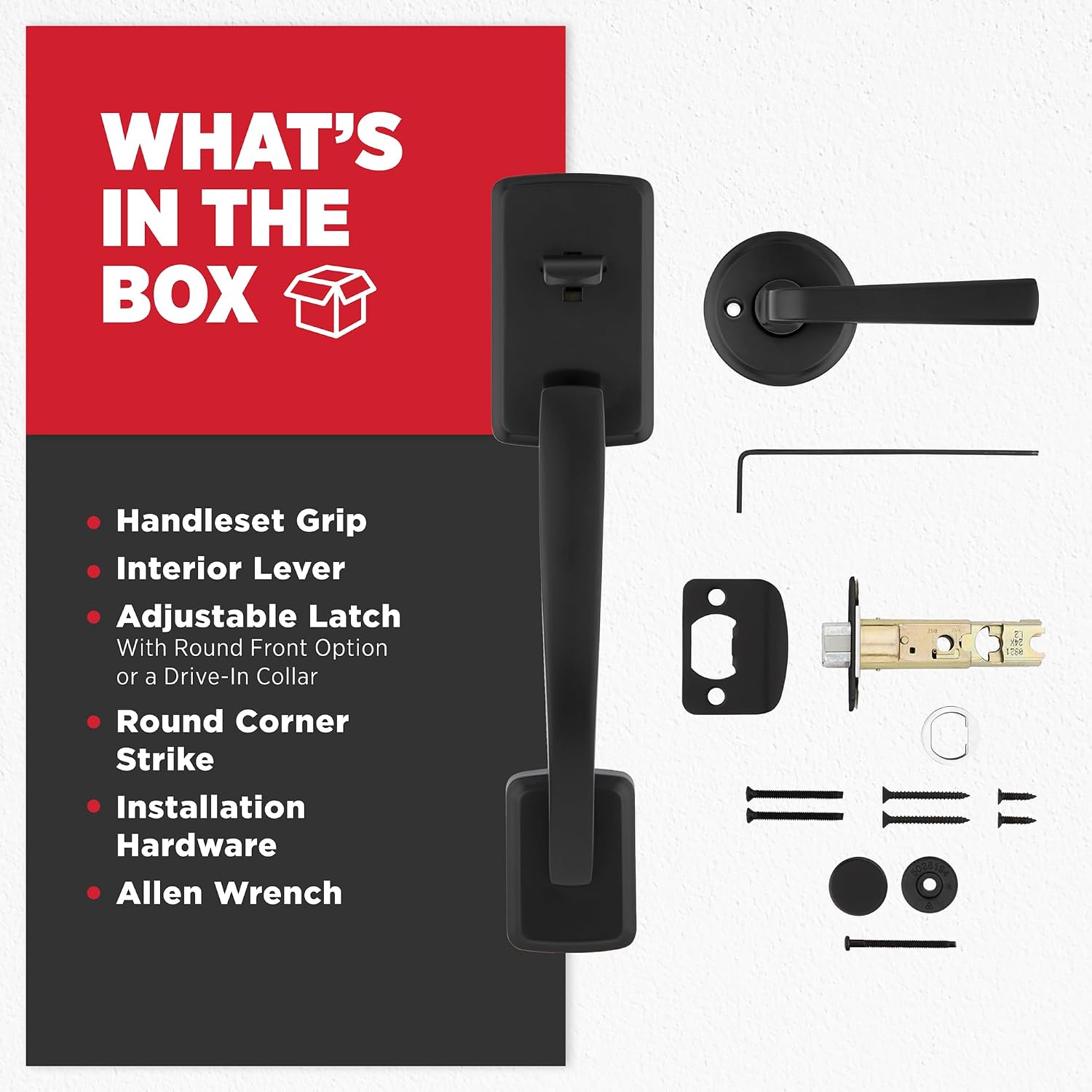 Kwikset Brentford Front Door Handle No Lock, Entry Handleset Exterior with Trafford Interior Reversible Lever, Non-Locking, Matte Black, Deadbolt Not Included