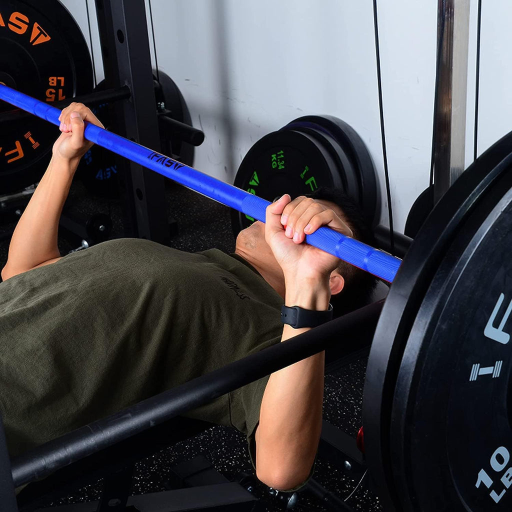 IFAST Olympic Barbell Bar 4FT Solid Chrome Barbell with Bearing, Home Gym 2' Weightlifting Bar, Weight Capacity (7.2FT Cerakote Blue, 1200LB Capacity (44lbs))