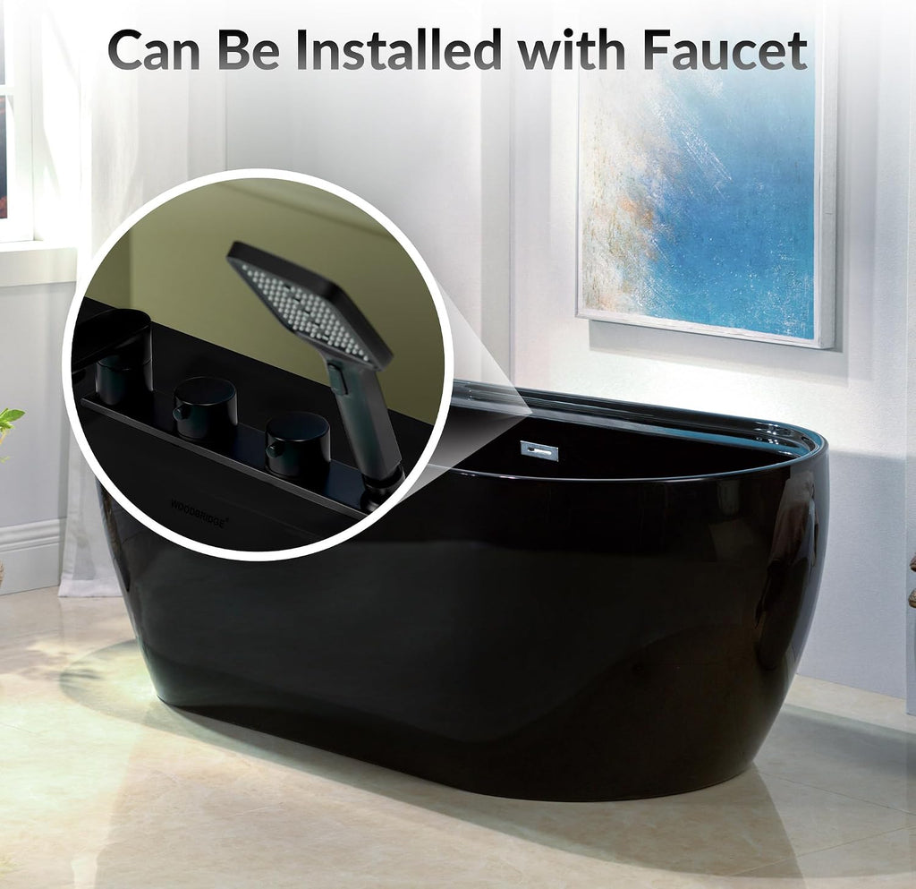 WOODBRIDGE 67' L x 31-1/2' W Freestanding Contemporary Acrylic Soaking Bathtub in Glossy Black Inside and Outside with Chrome Drain & Overflow,B8863-C