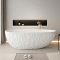 67' Edeyeu Luxury Freestanding Bathtub – Modern Solid Surface Bathtub With Ripple Design, Extra Deep Soaking Tub, Ergonomic Stand Alone Tub For Contemporary Luxury Bathrooms A