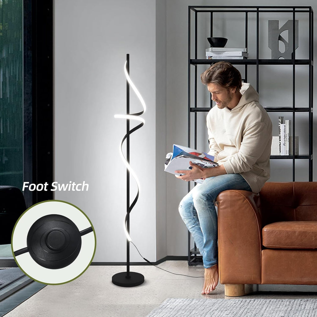 EIDISUNY Modern Spiral Floor Lamp with Remote Control, 48W LED Floor Lamps for Living Room, 3 Colors Dimmable Tall Standing Lamp for Living Room, 60'' Modern Floor lamp for Bedroom Black