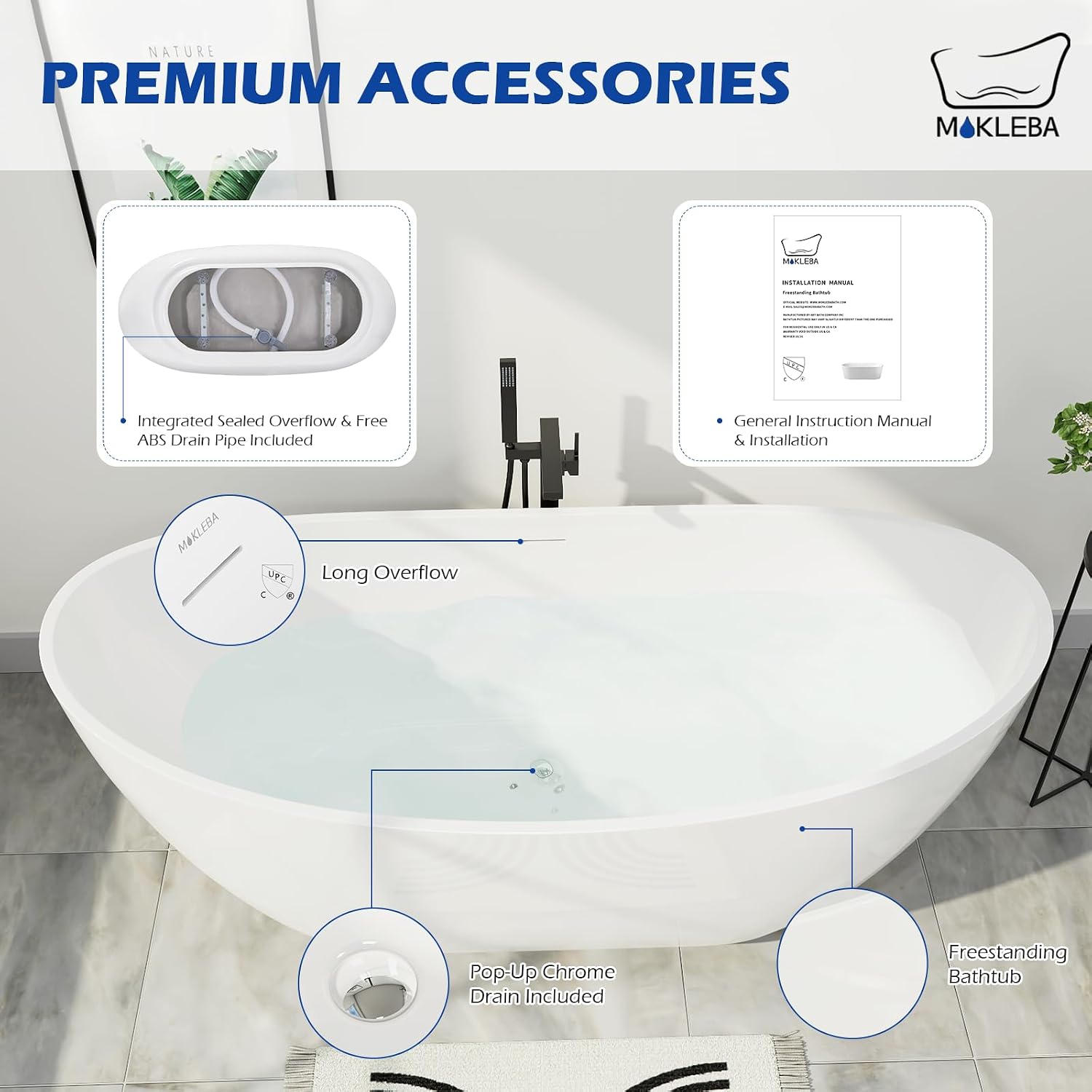 67' Lucite Acrylic Freestanding Bathtub, Double Slipper Shape Contemporary Soaking Tub with Toe-tap Chrome Drain, Slotted Overflow, cUPC Certified, Glossy White