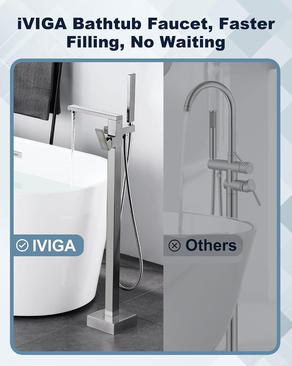 Freestanding Bathtub Faucet, High Flow Brass Bathroom Faucet Single Handle Floor Mount Tub Filler