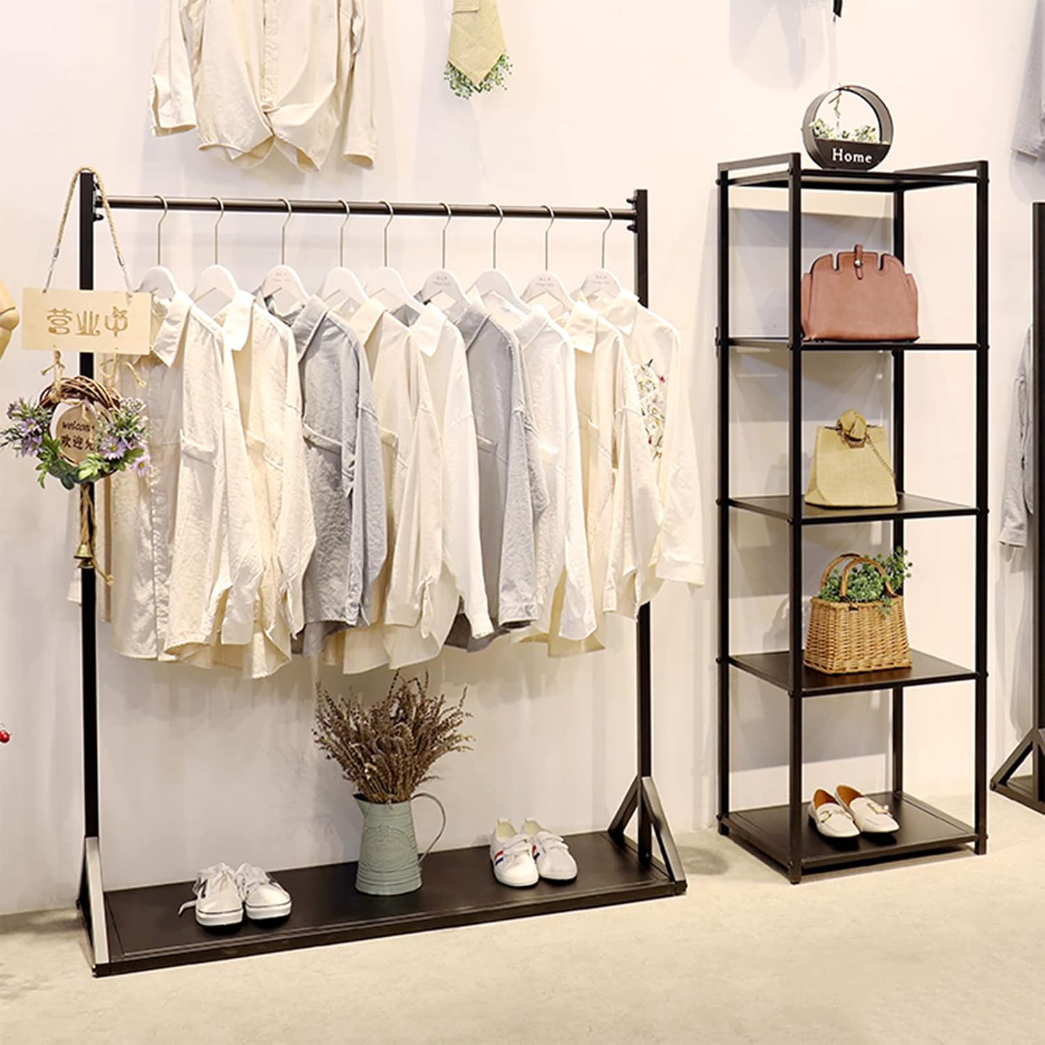 Garment Rack Clothing Rack with Shelves, Heavy Duty Metal Garment Rack for Hanging Clothes, Freestanding Coat Rack for Bedroom and Living Room, Industrial Pipe Clothes Drying Rack,(Size:100x40x150CM)
