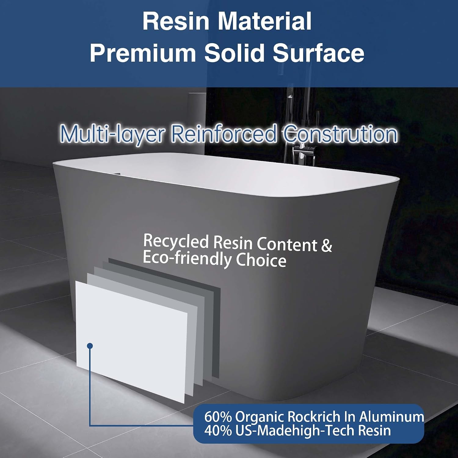 47' Japanese Soaking Freestanding Bathtub, Stone Resin Deep Soaking Bathtub Solid Surface Stand Alone Bathtub with Pop Up Drain and Overflow, cUPC Certified, Matte White DJ003-1200
