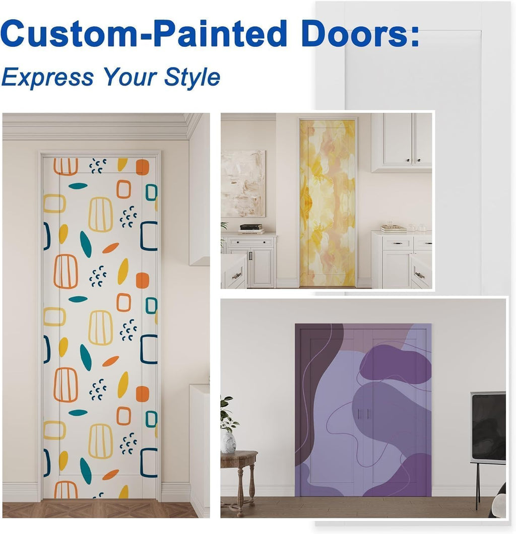 French Door 68' x 80' (Double 34' x 80') Frosted Glass Door Slabs with Pre-Hung Jamb, Silver Hinges, Levers and Latch, White Primed, French Interior Doors with Frame, Swing Double Bedroom Doors