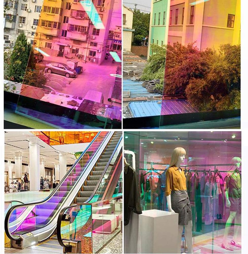 HOHOFILM Holographic Rainbow Color Window Film Self-Adhesive Iridescent Window Glass Tint Blaze Film Craft Vinyl for Christmas Home Building Decoration,54in98ft