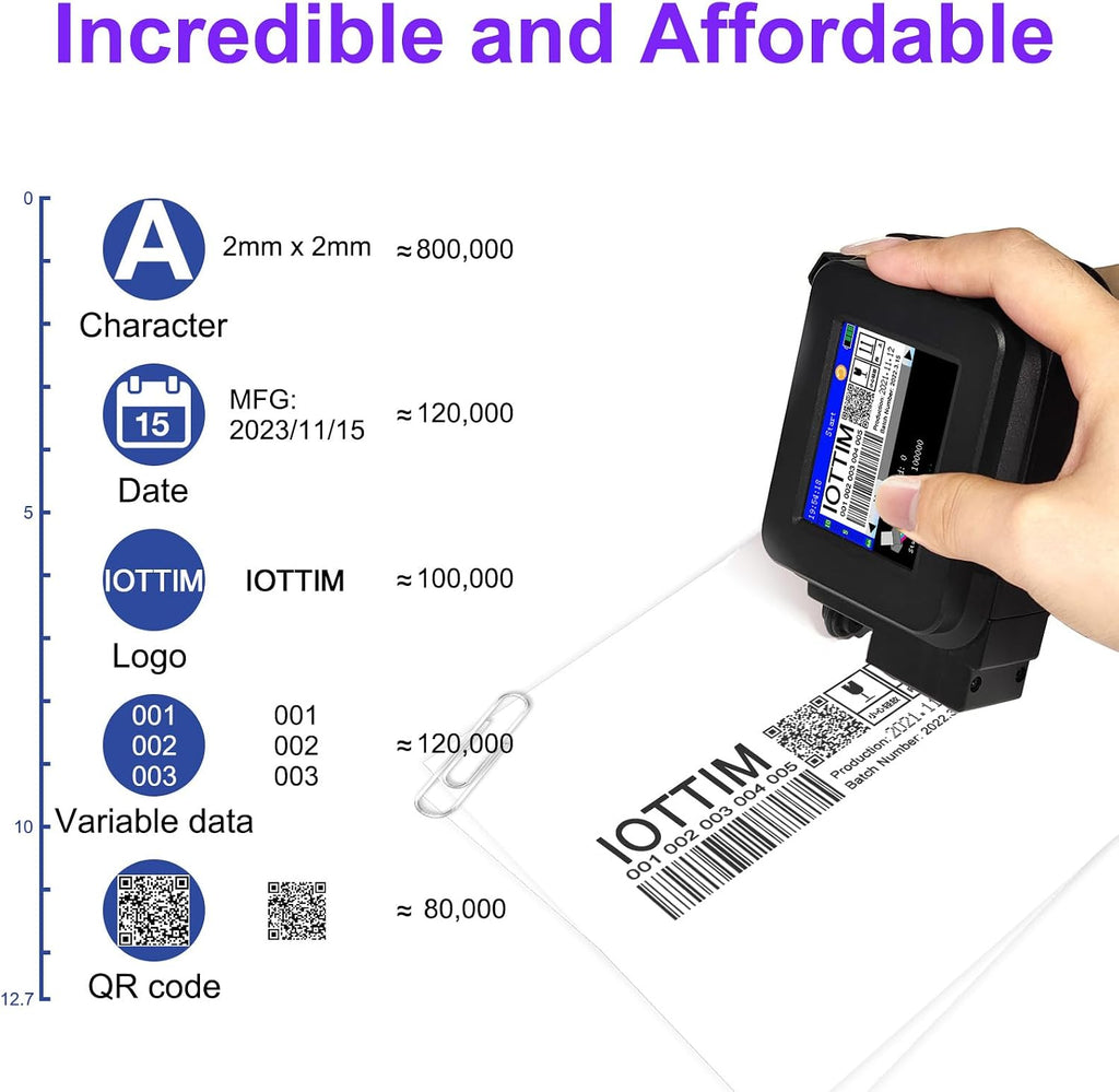 Upgraded Mini Inkjet Printer for All Materials, Fast-Drying SolventInk Cartridge & 28 Languages, Inkjet Coding Machine for Code Date Label Industry Design House Usage
