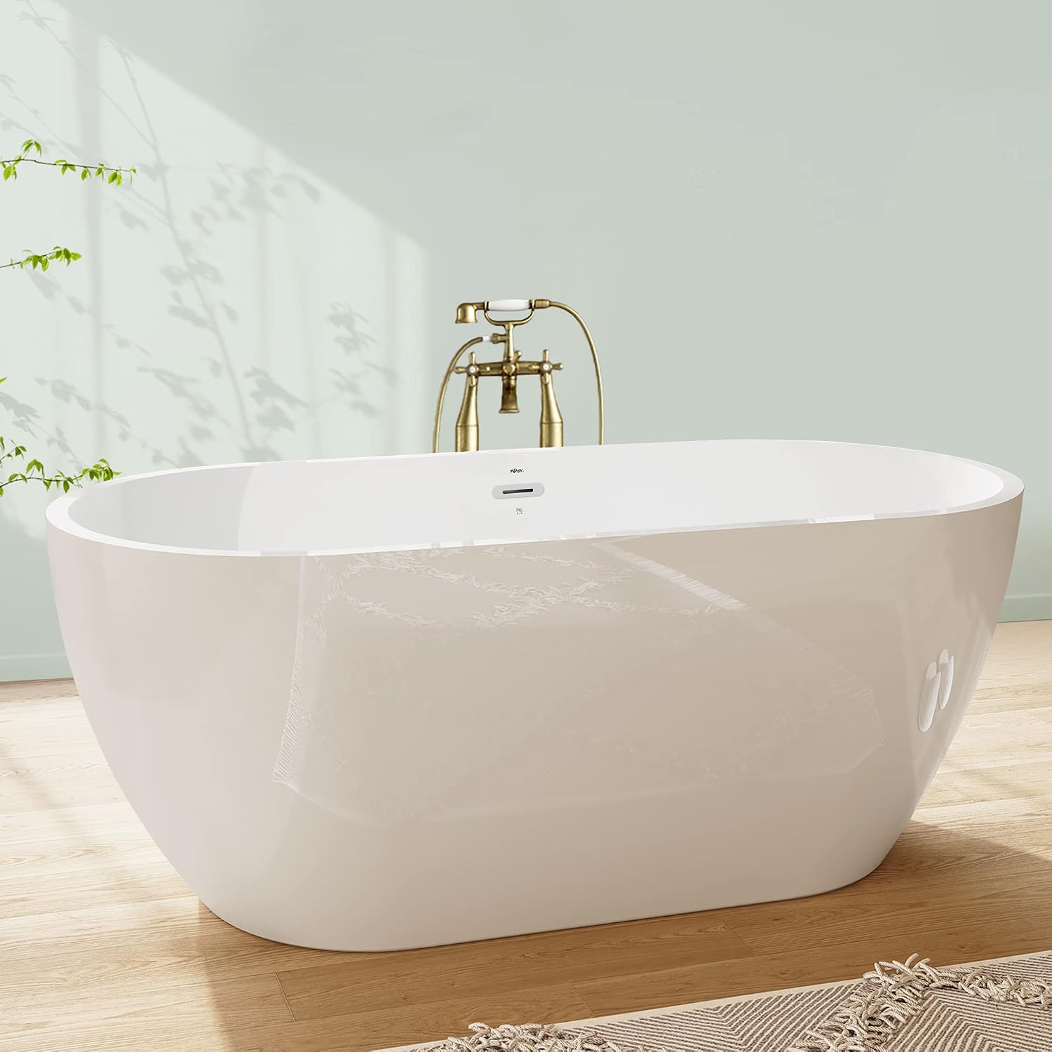 FerdY Bali 59' Acrylic Freestanding Bathtub,Gracefully Shaped Freestanding Soaking tub, Glossy White, cUPC Certified, Chrome Drain & Classic Slooted Overflow Assembly Included