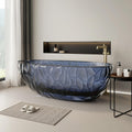 63' Edeyeu Clear Freestanding Bathtub – Designer Solid Surface Bathtub With Ripple Texture, Extra Deep Soaking Tub, Ergonomic Stand Alone Tub For Modern Luxury Bathrooms D