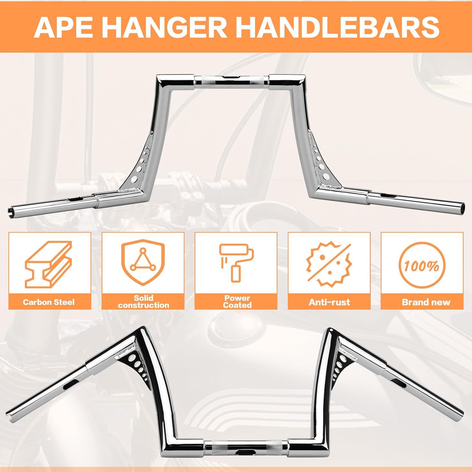 12' Rise Handlebar Ape Bar 1-1/4' Motorcycle Handle Bar Replacement for Harley Davidson Sportster 1984-2022 Road King 1994-2022 Road Glide 1998-2013 Softail 1984-2024 Dyna 1993-2017, Chrome