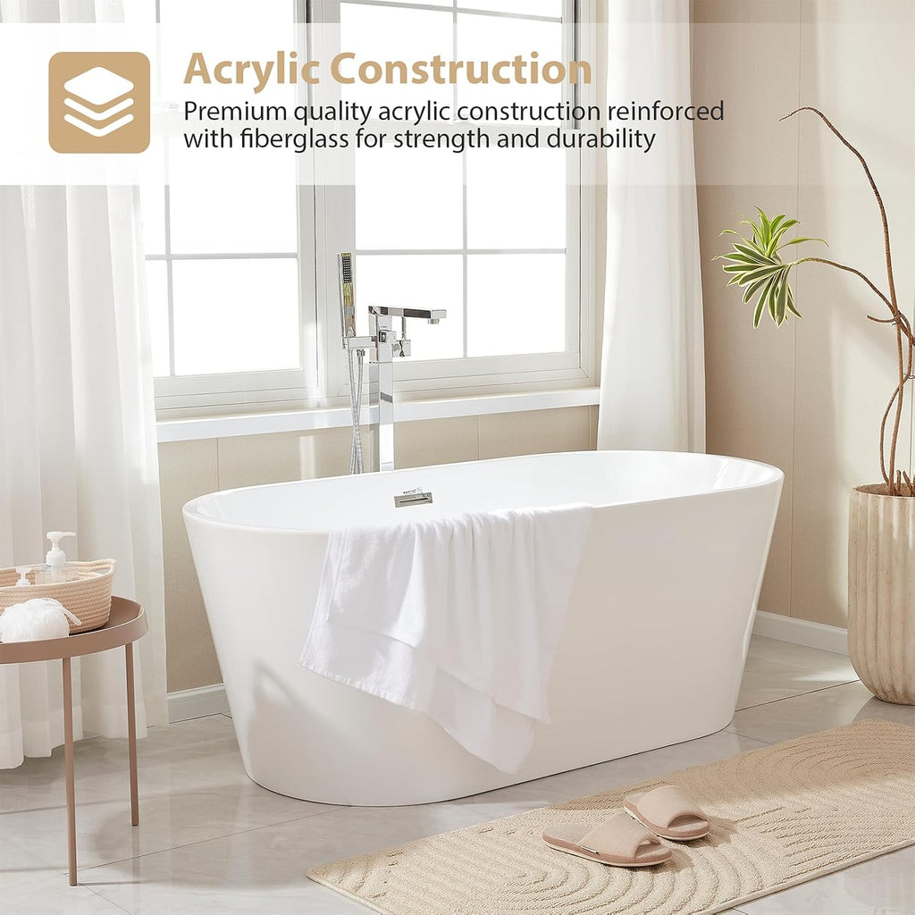 Vanity Art 68' x 32' Acrylic Freestanding Bathtub | Modern Stand Alone Soaking Tub with Overflow and Pop-up Drain, UPC Certified VA6815-L-MB