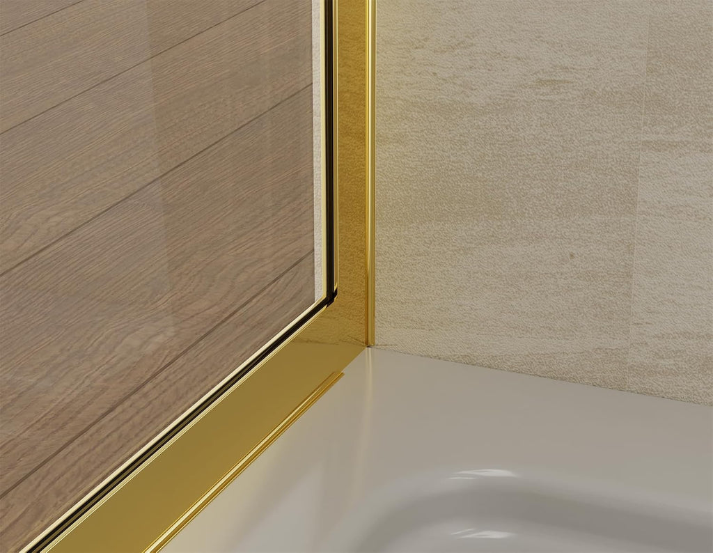 Shower Screen 34' x 74' Half Frameless Shower Wall Panel, Tempered Glass 3/8 inch, Easy to clean Coating, Fixed Glass Shower Door with Hardware (Brushed Gold)