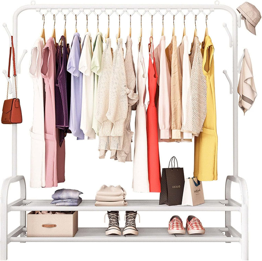 Drying Rack Clothing Foldable Small, White | Hanger Rack with Shelves, Heavy Duty, Windproof Hooks, Indoor Outdoor