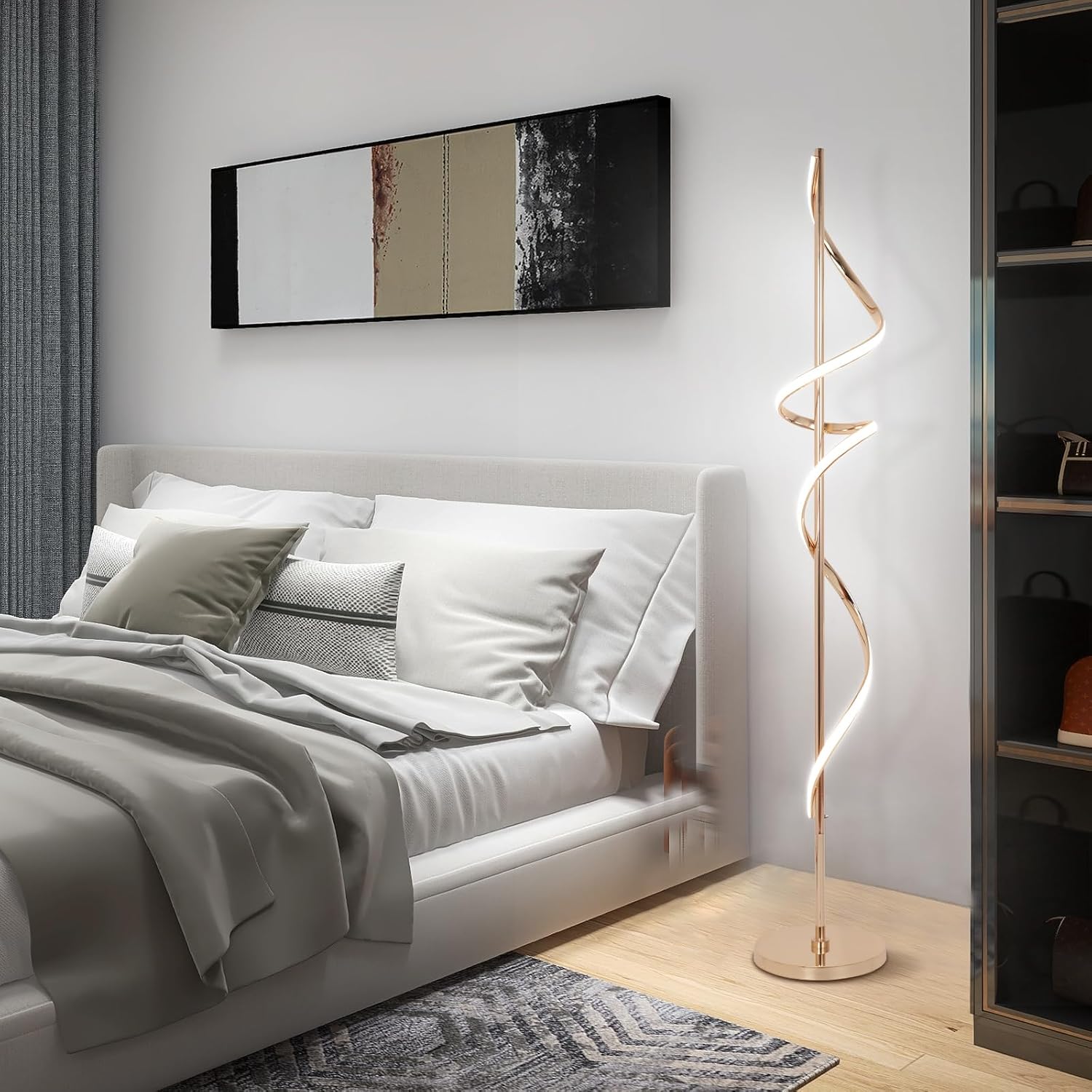 EIDISUNY LED Floor Lamp for Living Room, 60 inches Spiral Floor Lamp with Remote Control, 48W, 3 Color Temperatures,Dimmable, for Bedroom, Office Gold