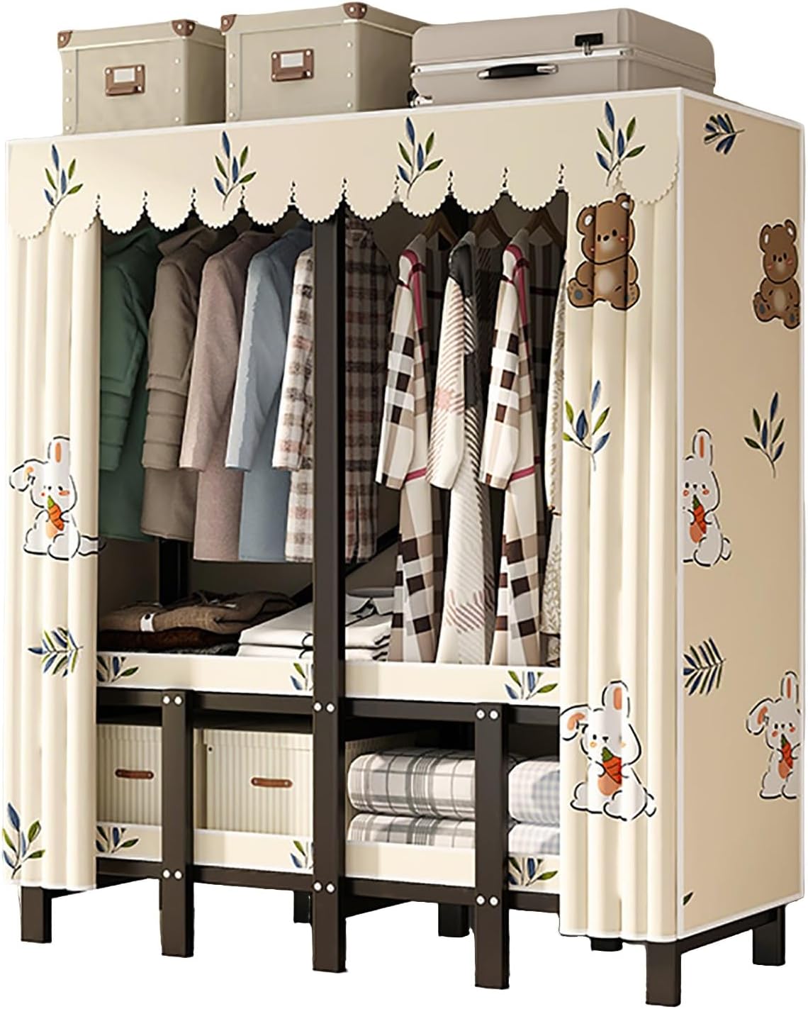 Heavy Duty Portable Wardrobe Closet for Hanging Clothing with Cover, Clothes Rack with Gauze Curtain, Covered Clothing Coat Storage Organizer(B,215cm/84.6inch)