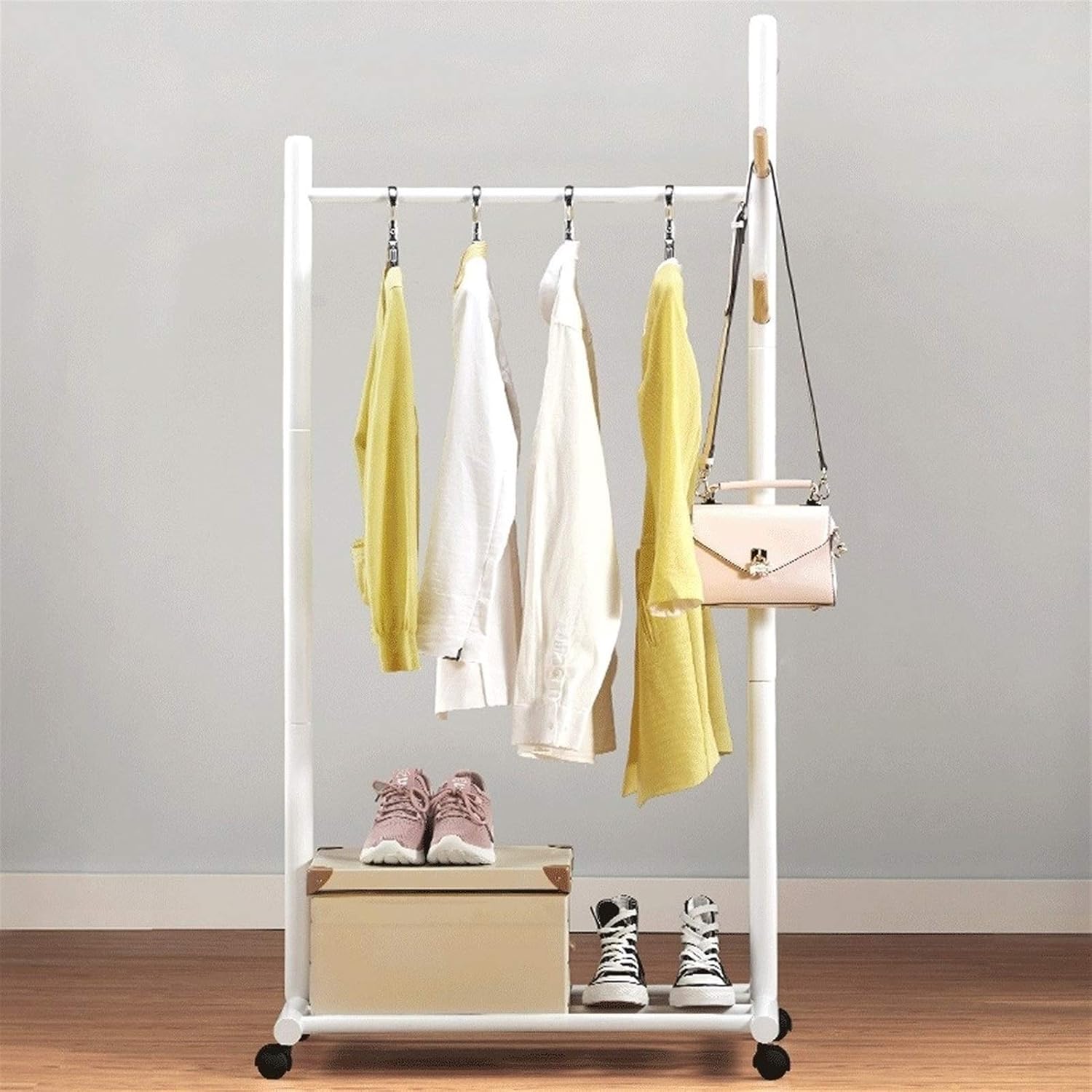 Coat Rack with Universal Wheel Floor Type Home Living Room Bedroom Simple Hanger Combination Multifunctional Coat Rack (white)