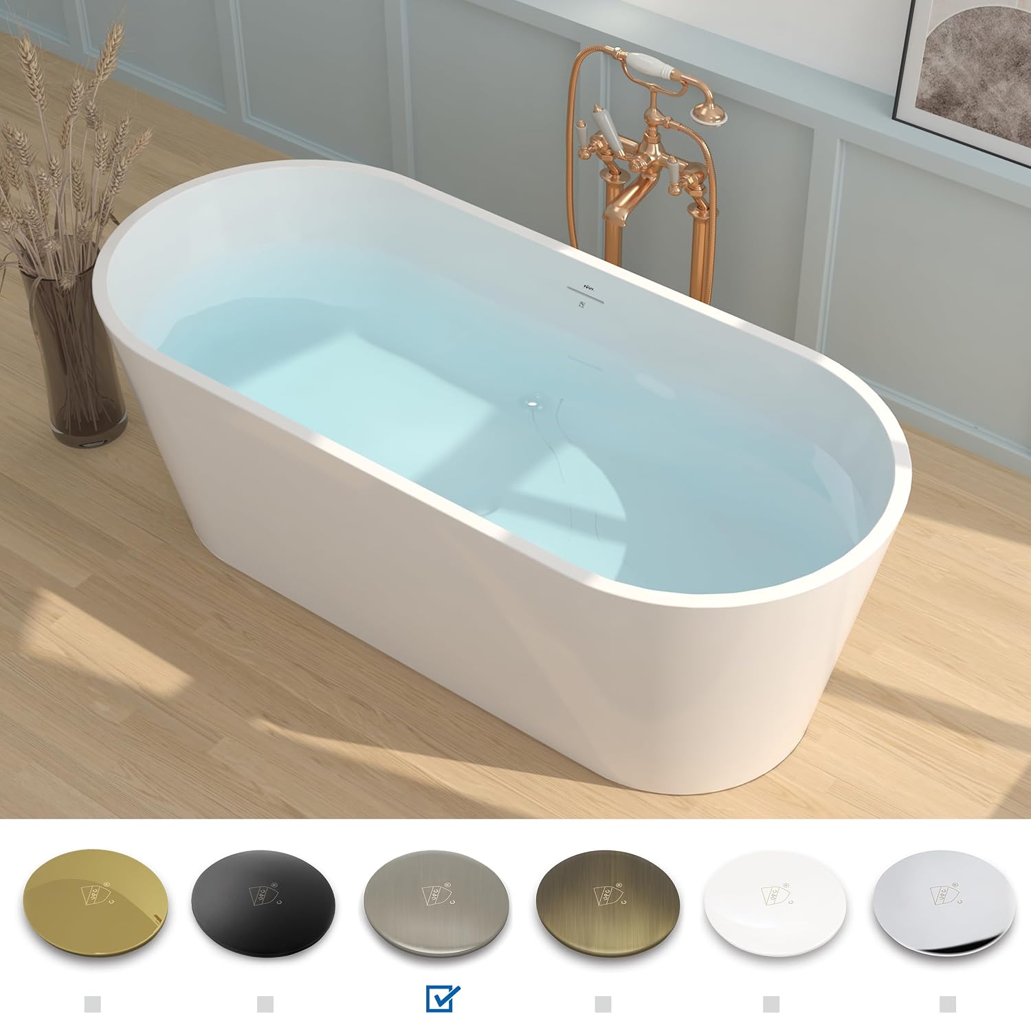 FerdY 67' Shangri-La Elite, Acrylic Freestanding Bathtub, Modern & Contemporary Design Soaking Tub with Brushed Nickel Pop-Up Drain & Bath Pillow for Bathtub,Thick Tub Pillows, Breathable 4D Air Mesh