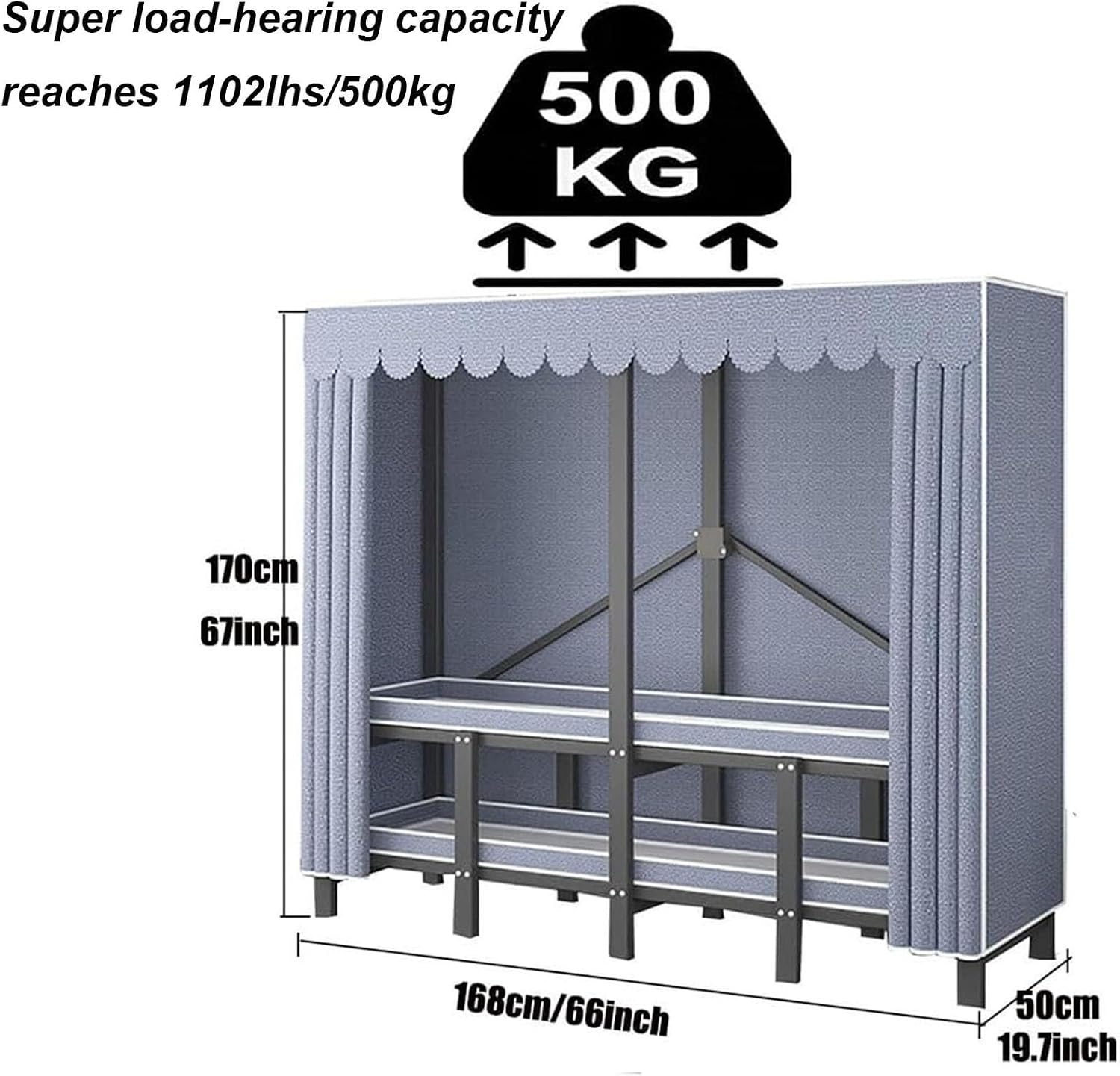 Foldable Portable Garment Rack, Heavy Duty Clothes Rack with Cover Loads 1100 LBS Clothing Racks for Hanging Clothes Metal Clothes Rack Free Standing & Portable Closet Wire Garment Rack(66inch/168cmx1