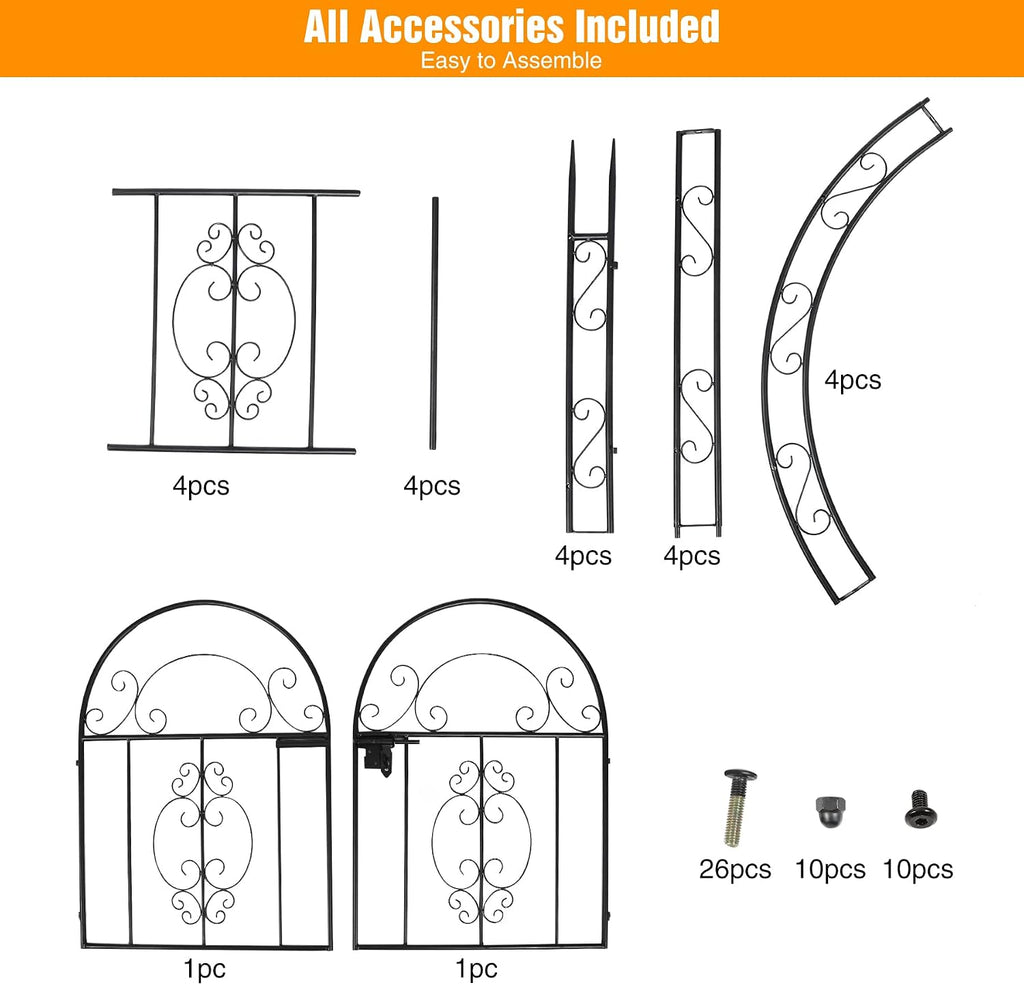 84in High Metal Garden Arbor with Gate, Heavy Duty Wide Garden Arch, Metal Arch Trellis with Gate for Climbing Plant, Wedding, Outdoor Patio Decor, Black(84'x52.4'x19')