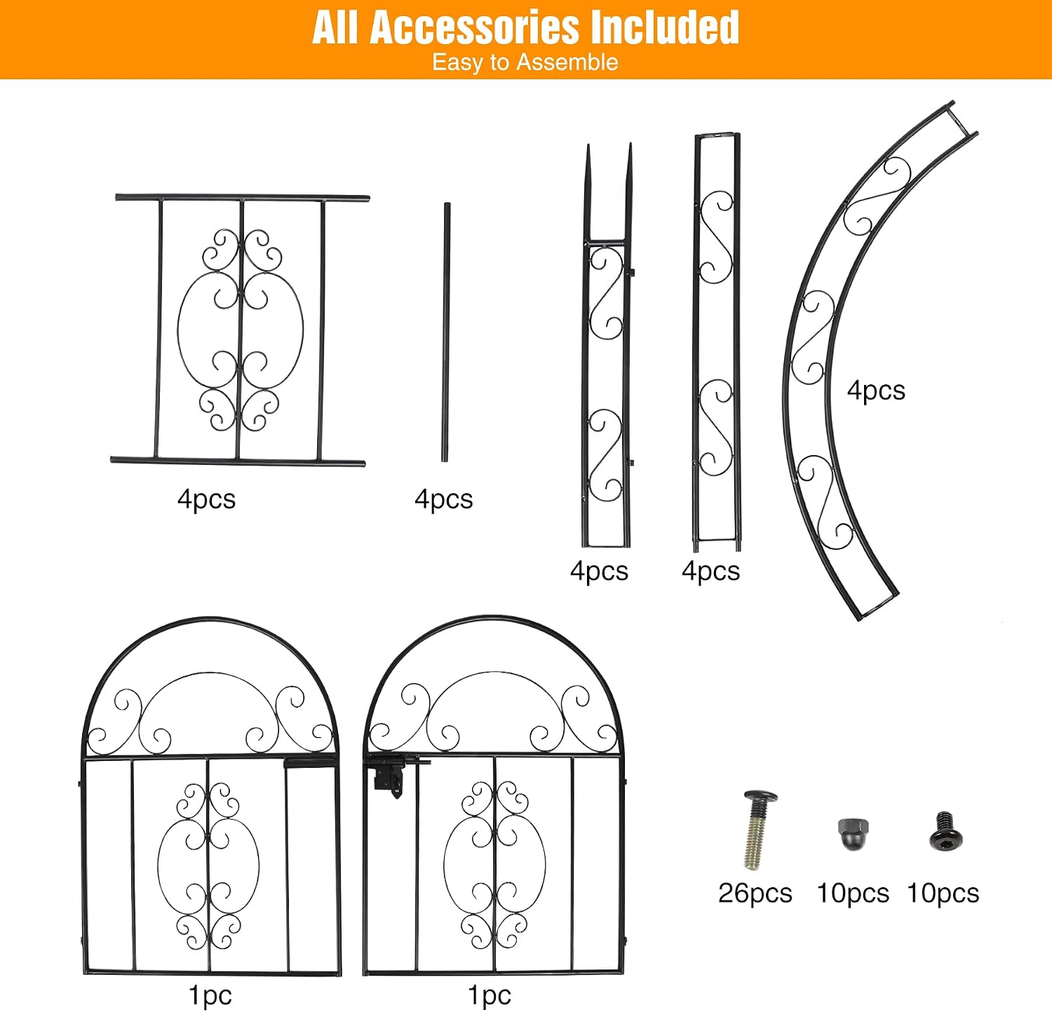 84in High Metal Garden Arbor with Gate, Heavy Duty Wide Garden Arch, Metal Arch Trellis with Gate for Climbing Plant, Wedding, Outdoor Patio Decor, Black(84'x52.4'x19')