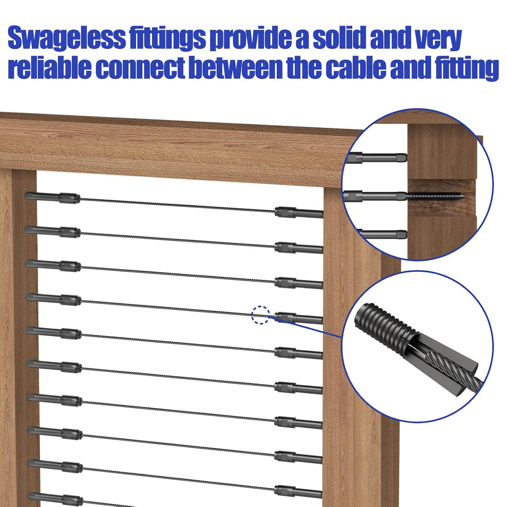 BLIKA Upgraded 60 Pack 1/8' Black Swageless Lag Screws Left & Right for Wood Posts, Swageless Lag Screw Terminals, T316 Stainless Steel, Swageless Black Cable Railing Kit, Deck Wire Railing Kits